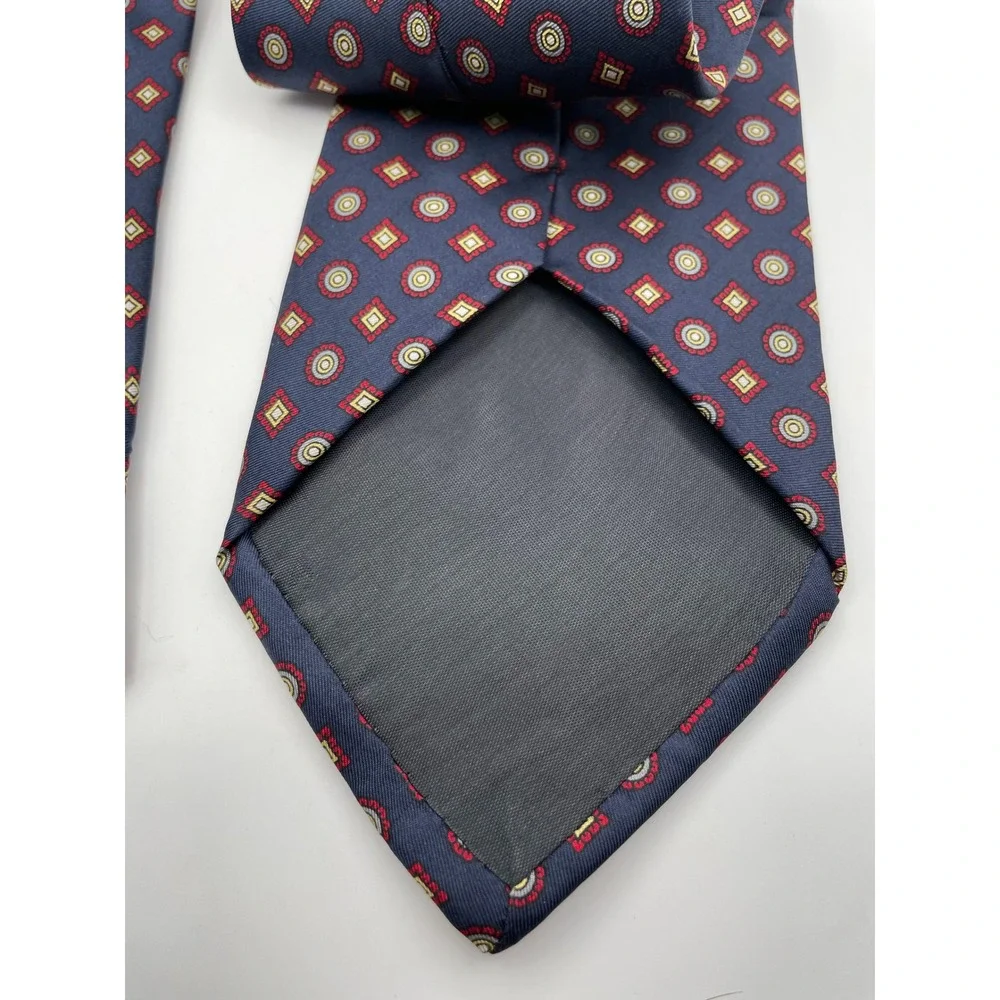 Antiche Seterie Fiorentine Mens Silk Tie Navy Blue Red Medallion Made in Italy